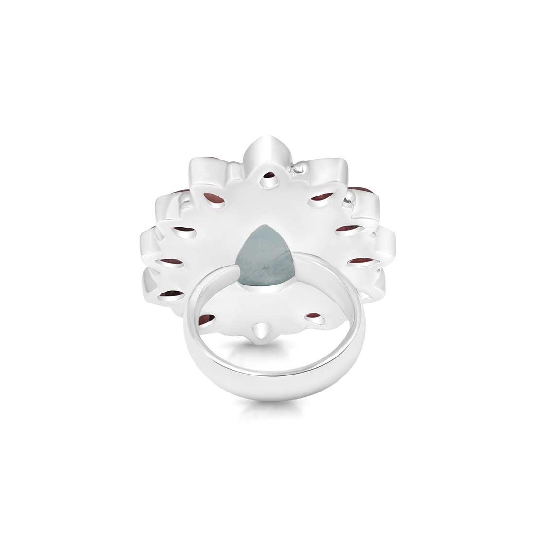 Aquamarine And Pink Tourmaline Flower Adjustable Ring-(AQM-FLR-1.)